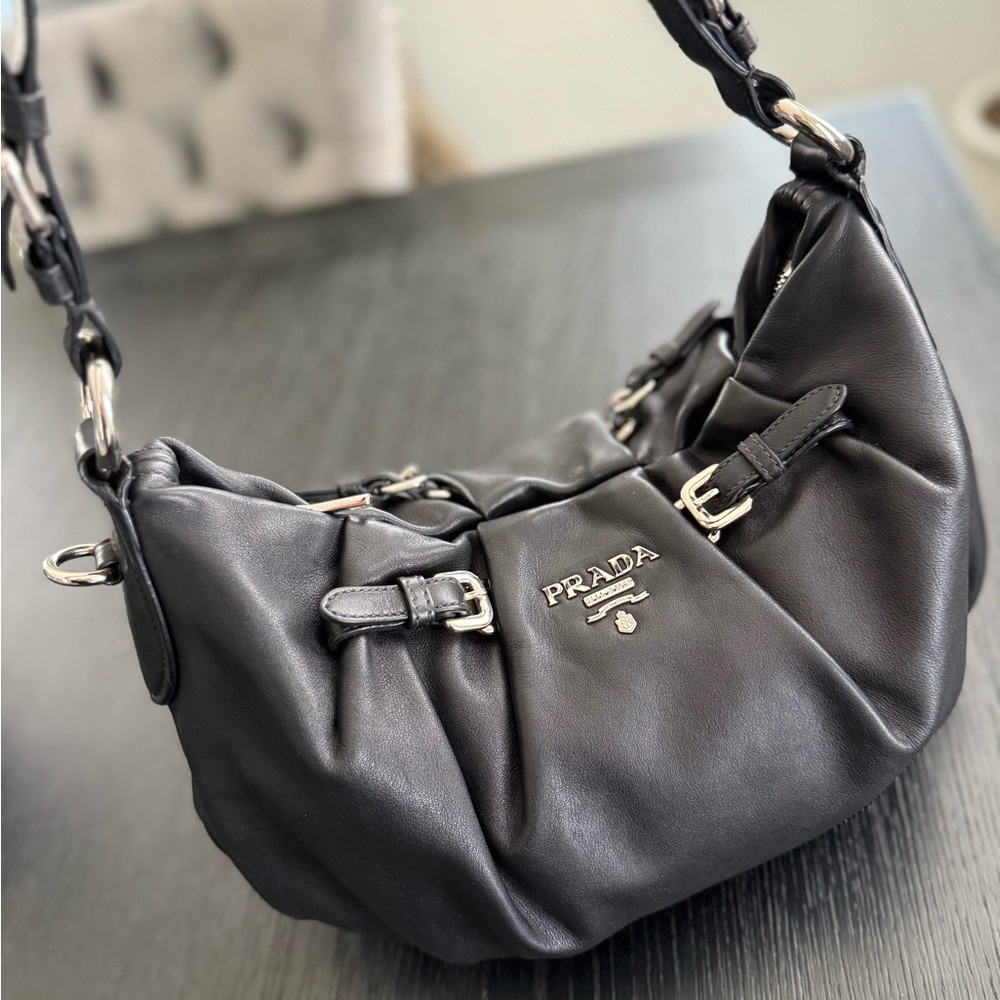Prada Black Leather Hobo Bag